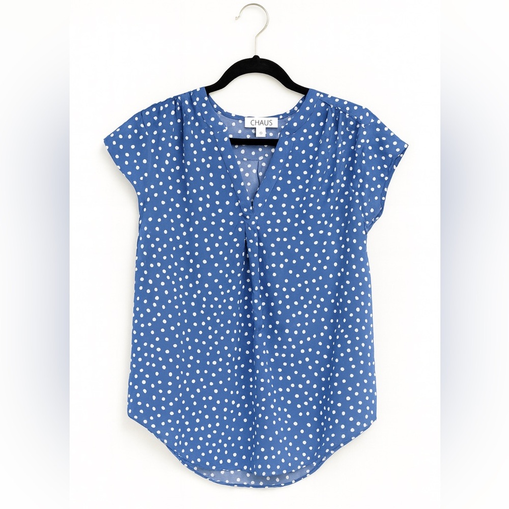 Chaus Blue and White Polka Dot Blouse